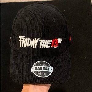 Friday the 13th black and red corduroy hat